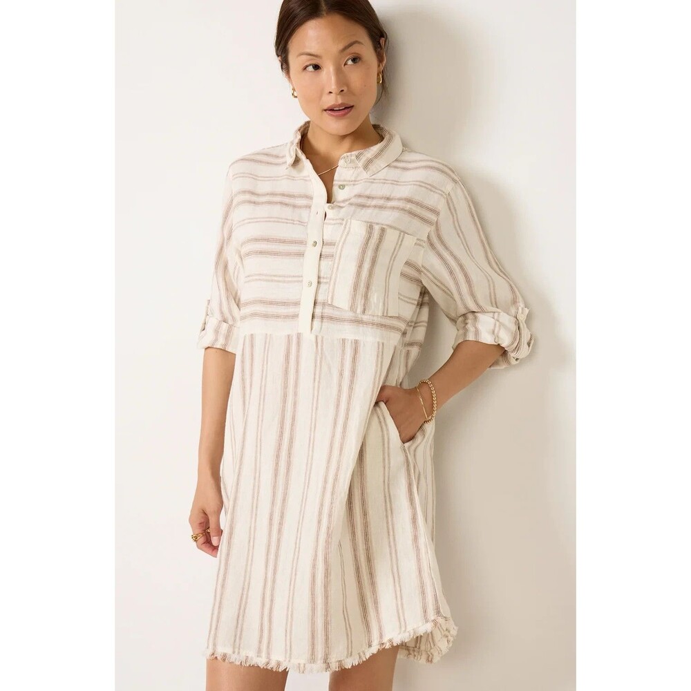NWT Rosella Dress Melissa Nepton Brownstripe Linen Blend Dress Medium